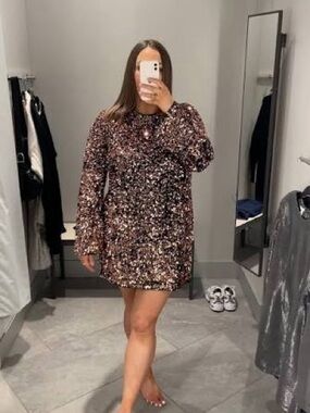 H&M Gold Sequin Long-Sleeve Mini Dress